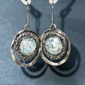 Gorgeous Roman Glass 925 One Of Kind Pair of Earrings